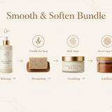 create an inforgraphic for the smooth and soften bundle include the relaxtion ritual bodywash, oatmilk bar soap, vanilla and brown sugar body butter and the brown sugar body scrub 