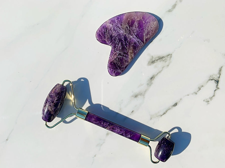 Beauty Strike Amethyst Roller + Gua Sha Set