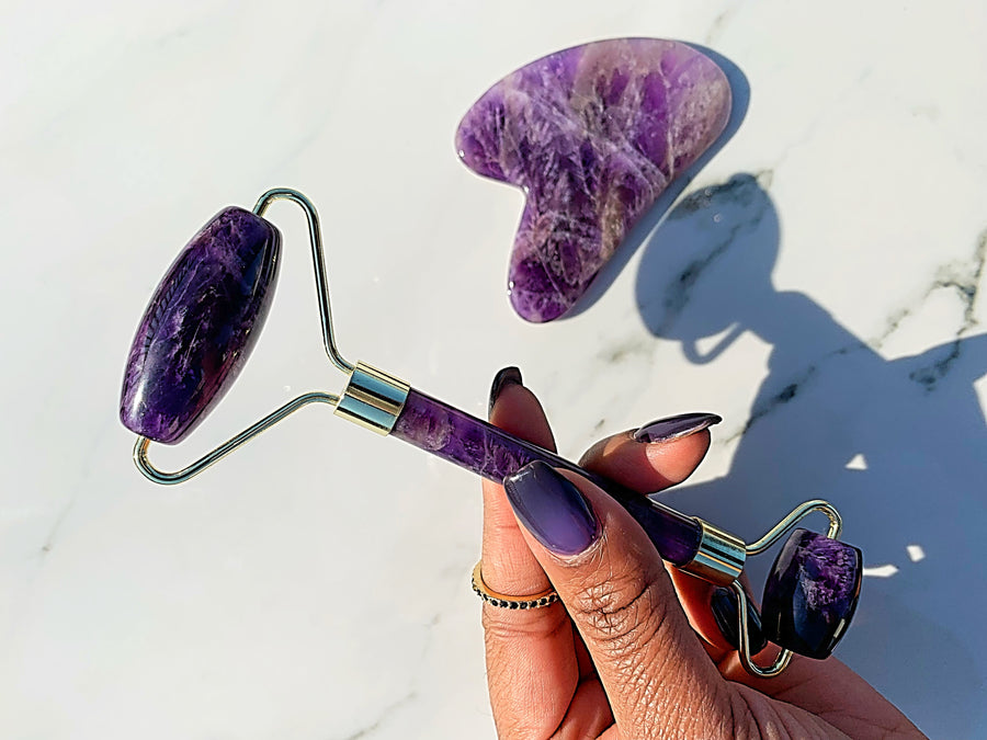 Beauty Strike Amethyst Roller + Gua Sha Set